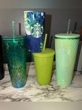 4 tumblers and coffee mug